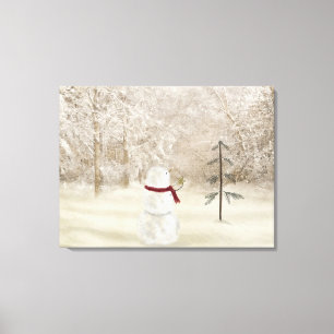 Snögubbe med julstjärna canvastryck