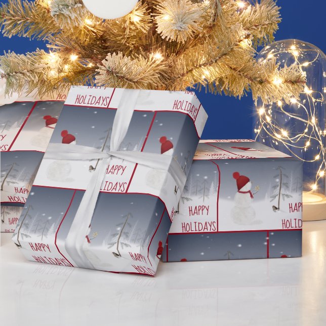 Snögubbe med julstjärnan presentpapper (Helgdagar)