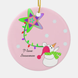 Snögubbe med Ljus och en stjärna Julgransprydnad Keramik