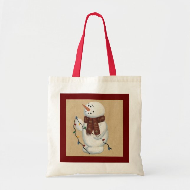 Snögubbe med Ljus Tote Bag Tygkasse (Framsidan)