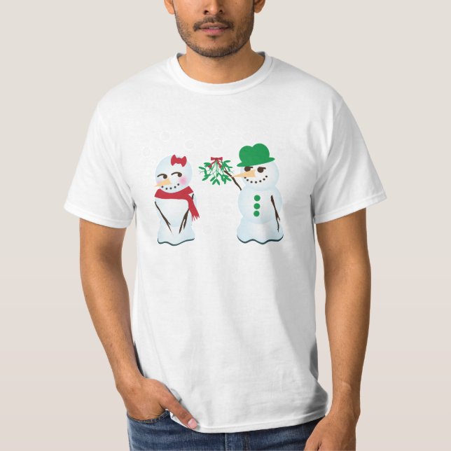 Snögubbe med Mistletoe Wanting a Kiss Tee (Framsida)