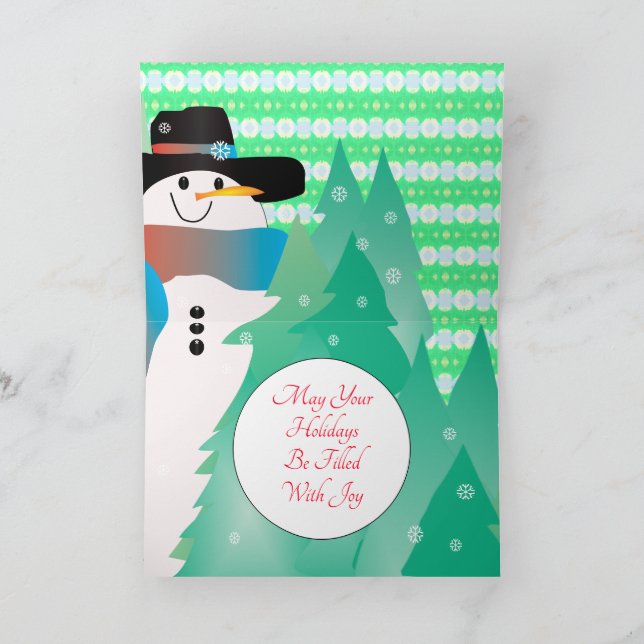 Snögubbe med mönstrad accent helgkort (Inuti)