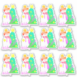 Snögubbe med Pinks och Grönt Klistermärken