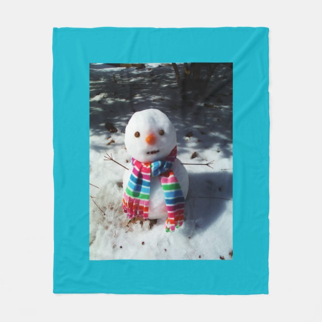 Snögubbe med Rainbow Scarf Fleecefilt (Framsidan)