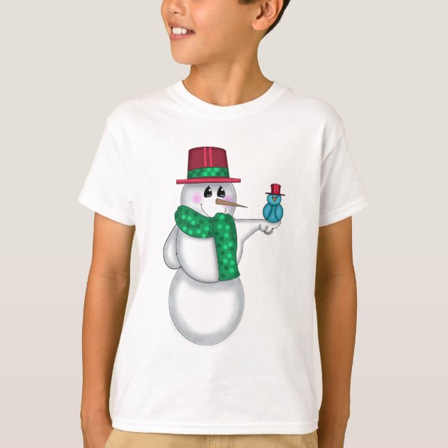 Snögubbe med Red Bird Folk Art Tee (Framsida)