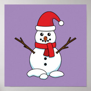 Snögubbe med Red Bonnet och Scarf Poster