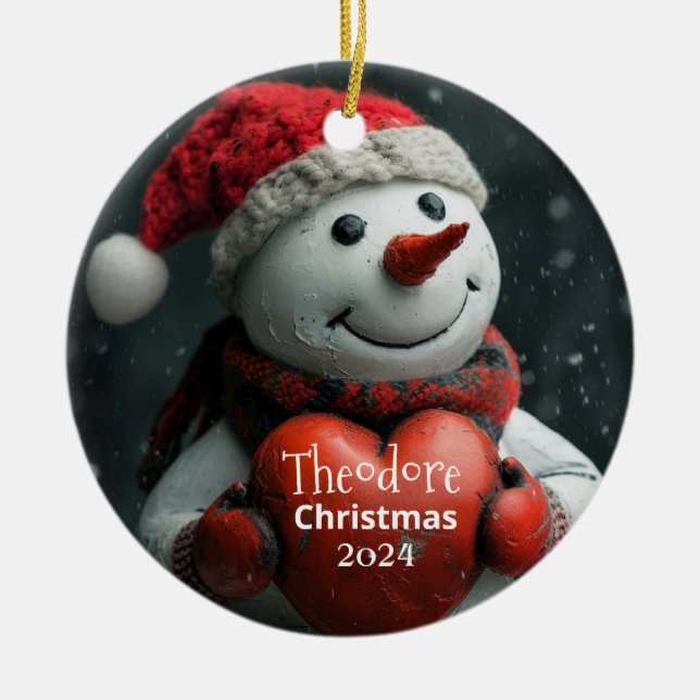 Snögubbe med Red Heart Personlig Ornament (Framsidan)