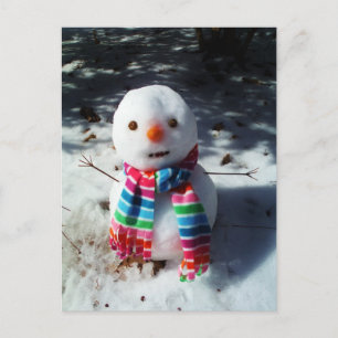 Snögubbe med regnbågsstripe Scarf Vykort