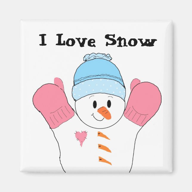 Snögubbe med Rosa Mittens Magnet (Framsidan)
