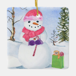 Snögubbe med rosa scarf och candy cane Ornament