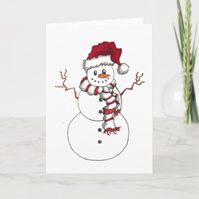 Snögubbe med Santa Hat-hälsningskort Helgkort (Framsida)