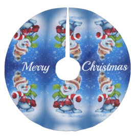 Snögubbe med scarf julgransmatta borstad polyester