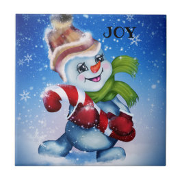 Snögubbe med scarf kakelplatta