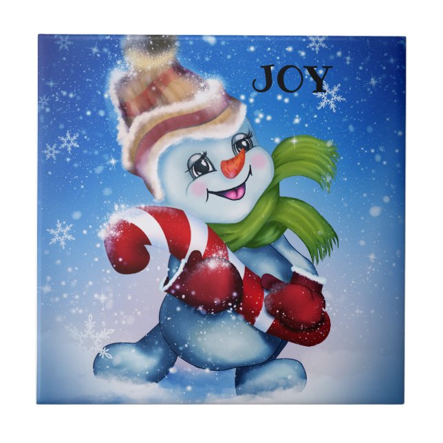 Snögubbe med scarf kakelplatta (Framsidan)