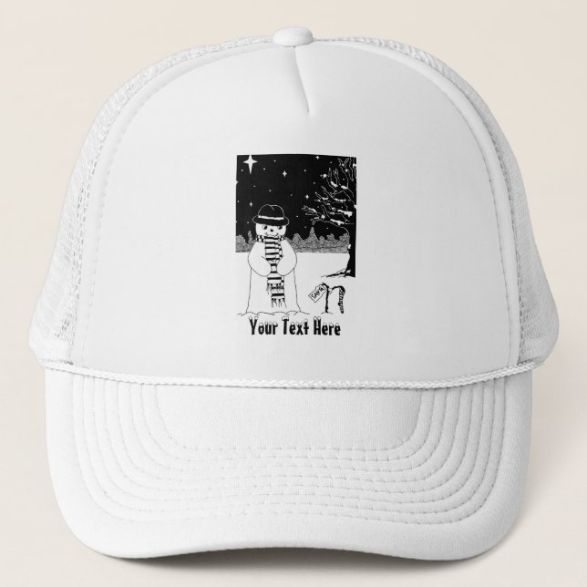 snögubbe med scarf och hat, svartvit konst truckerkeps (Framsida)