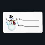 Snögubbe med Snöflingor Gift Märkre Fraktsedel<br><div class="desc">Den här häftande presentens märkre har en glad snögubbe med fyra "prydnadsföremål" för snöflingor.</div>