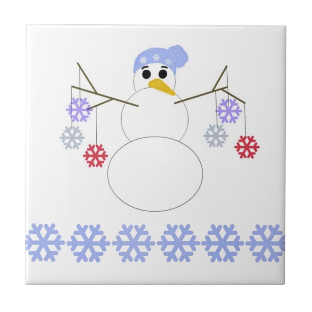 Snögubbe med Snöflingor Kakelplatta (Framsidan)