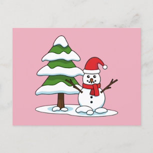 Snögubbe med Snowy Gräs Träd Helg Vykort