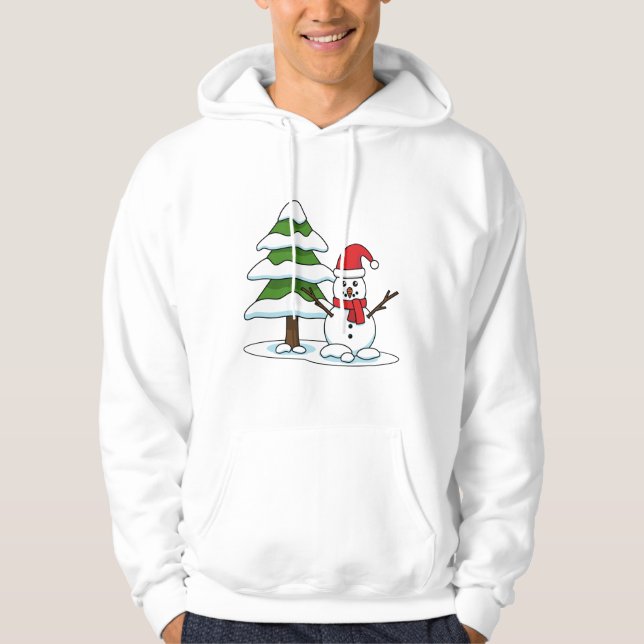 Snögubbe med Snowy Gräs Träd Hoodie (Framsida)