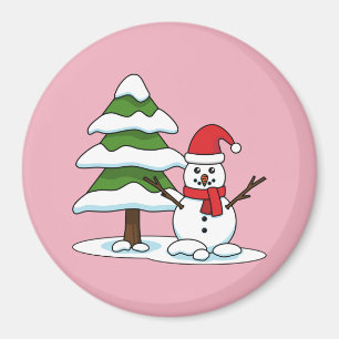 Snögubbe med Snowy Gräs Träd Magnet