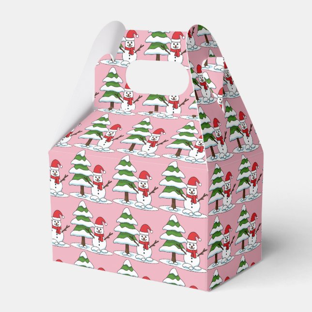 Snögubbe med Snowy Gräs Träd Presentaskar (Framsidan Sidan)