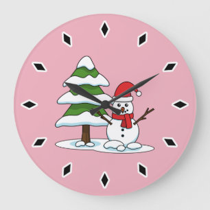 Snögubbe med Snowy Gräs Träd Stor Klocka