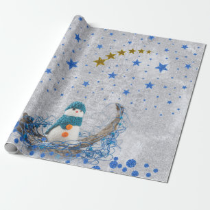 Snögubbe med sparkly blåttstjärnor presentpapper