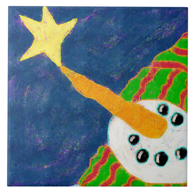 Snögubbe med Star Abstrakt Art Kakelplatta (Framsidan)
