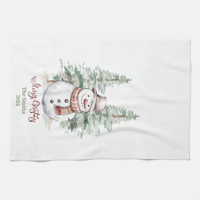 Snögubbe med Träd Personlig Kitchen Towel Kökshandduk (Horisontell)