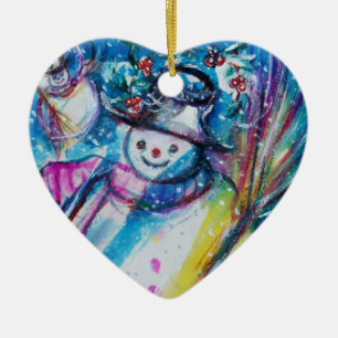 SNÖGUBBE MED UGGLA Heart Julgransprydnad Keramik