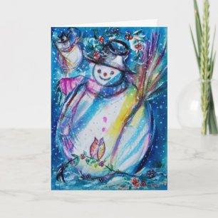 SNÖGUBBE MED UGGLA HELGKORT
