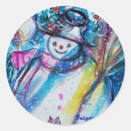 SNÖGUBBE MED UGGLA I WINTER NATT RUNT KLISTERMÄRKE