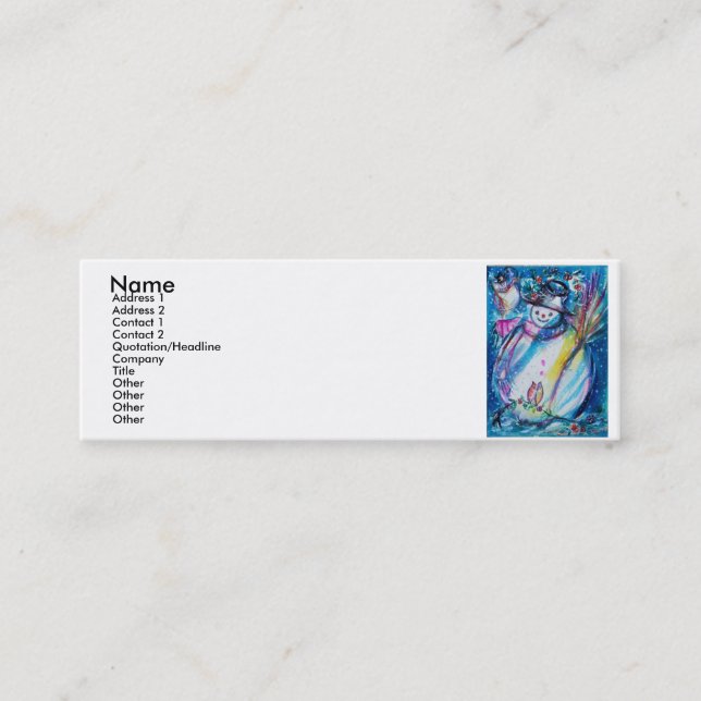 SNÖGUBBE MED UGGLA MINI VISITKORT (Framsida)