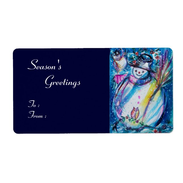 SNÖGUBBE MED UGGLA, vit blå röd, vit, röd Fraktsedel (Framsidan)