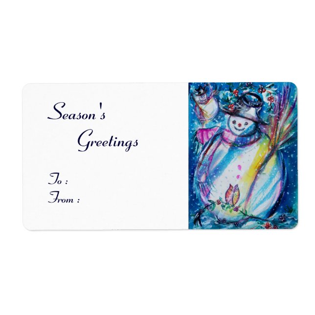 SNÖGUBBE MED UGGLA, vit blå röd, vit, röd Fraktsedel (Framsidan)