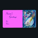 SNÖGUBBE MED UGGLA, vit blå rosa Fraktsedel<br><div class="desc">Vitaktig,  färglös och coola Winter night illustration , vattenfärgsmålning i pulverblått vitt, rosa, färg .</div>