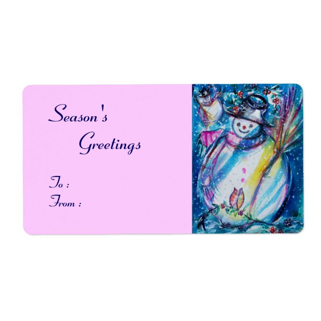 SNÖGUBBE MED UGGLA, vit blå rosa Fraktsedel (Framsidan)