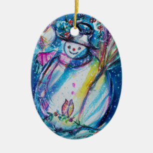 SNÖGUBBE MED UGGLAN JULGRANSPRYDNAD KERAMIK