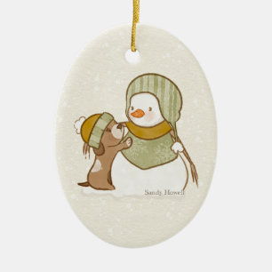 Snögubbe med Valp Ornament