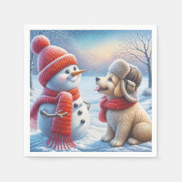 Snögubbe med valp pappersservett