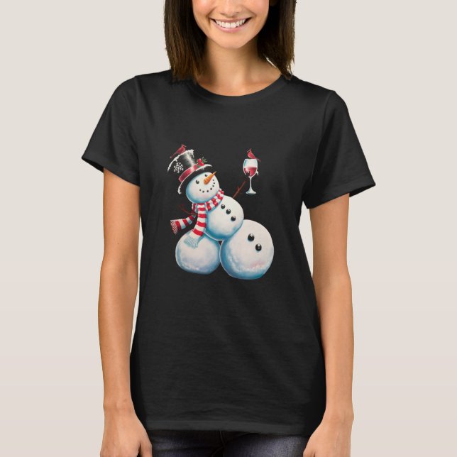 Snögubbe med Vin julklapp Julafton Gift T Shirt (Framsida)