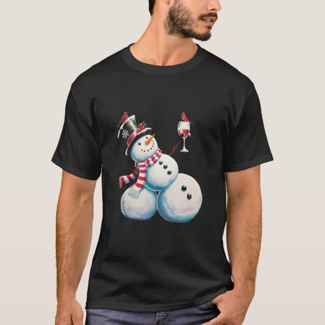 Snögubbe med Vin julklapp Julafton Gift T Shirt (Framsida)