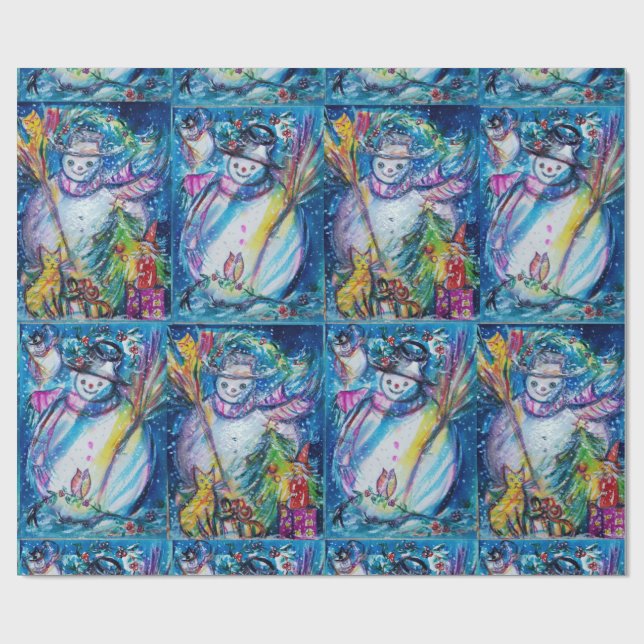 SNÖGUBBE MED Winter UGGLA, JULGRAN och LEKSAK Presentpapper (Platt)