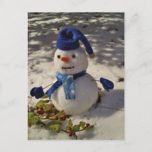 Snögubbe medBlue Hat och Scarf Vykort