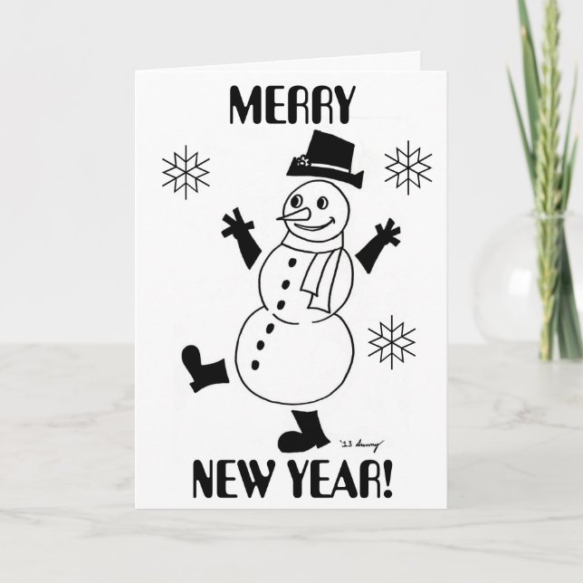 Snögubbe "MERRY NEW YEAR"-kort Helgkort (Framsida)