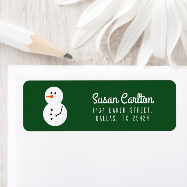 Snögubbe minimalistiska Grönt - jul-Helgdag Returadress Etikett (Insitu)