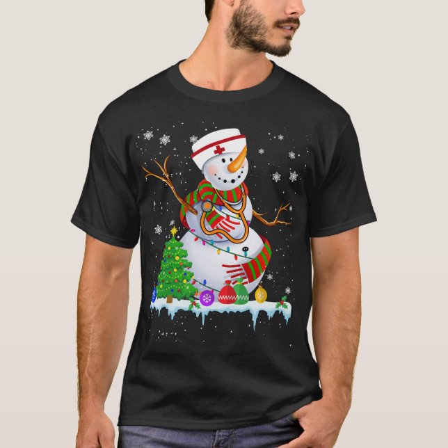 Snögubbe Nurse jul Ljus Julafton Träd Snögubbe N T Shirt (Framsida)