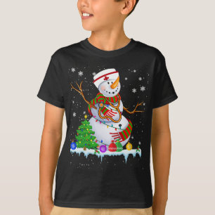 Snögubbe Nurse jul Ljus Julafton Träd Snögubbe N T Shirt
