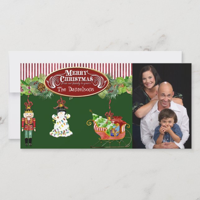 Snögubbe Nutcracker Santa Sleigh Julgran Julkort (Framsida)