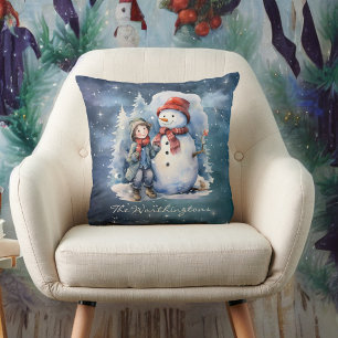 Snögubbe och Boy med Scarves Starry Night Monogram Kudde